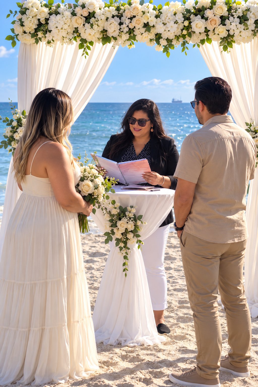 Una ceremonia de día en la playa frente al mar